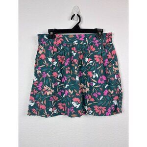 Loft women's medium green floral linen blend casual mini‎ skirt pockets